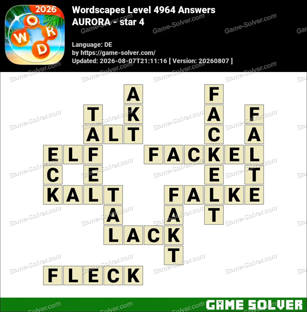Wordscapes Deutsche Level 4964 Answers — AURORA - star 4