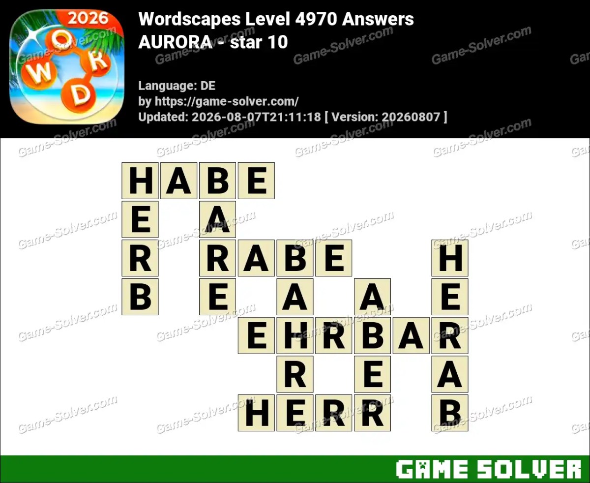 Wordscapes Deutsche Level 4970 Answers — AURORA - star 10