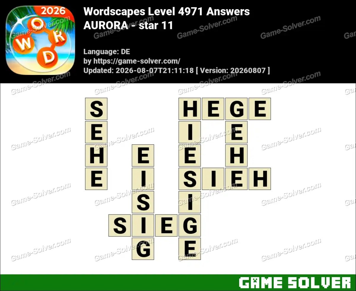 Wordscapes Deutsche Level 4971 Answers — AURORA - star 11