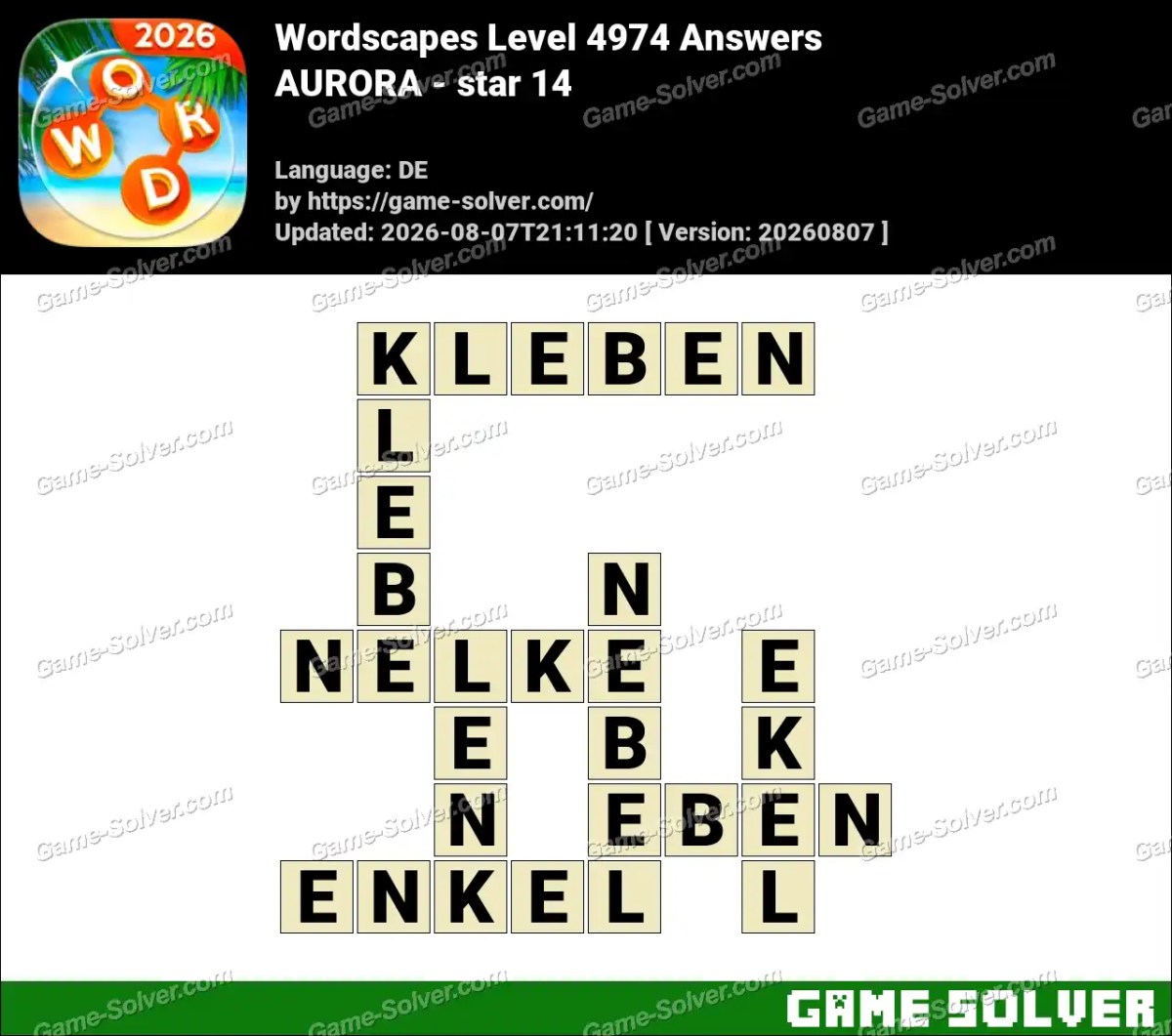 Wordscapes Deutsche Level 4974 Answers — AURORA - star 14