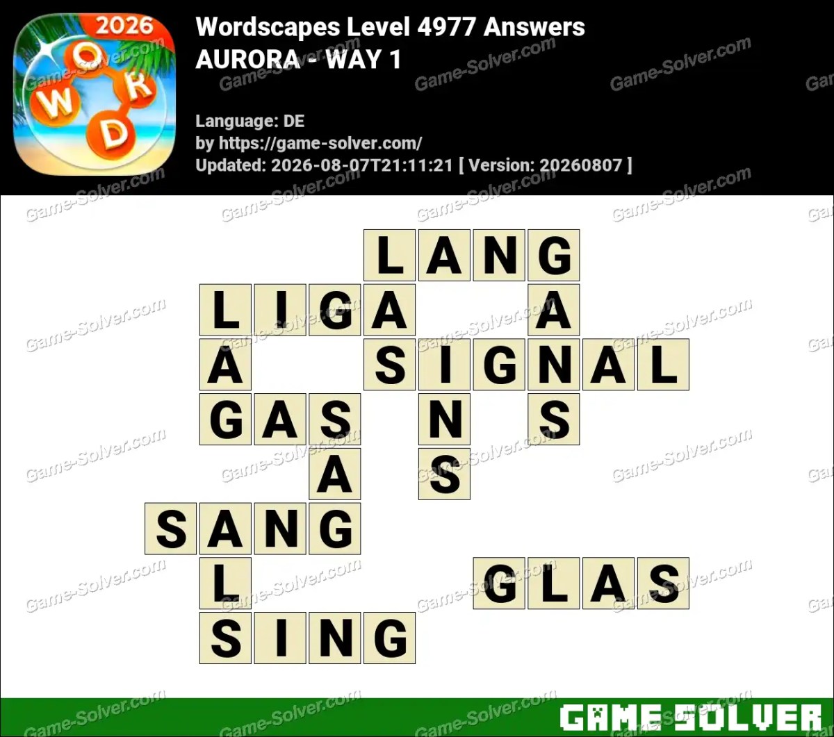 Wordscapes Deutsche Level 4977 Answers — AURORA - WAY 1