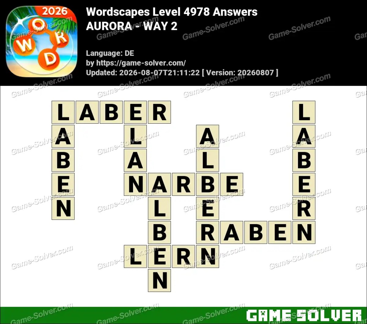 Wordscapes Deutsche Level 4978 Answers — AURORA - WAY 2