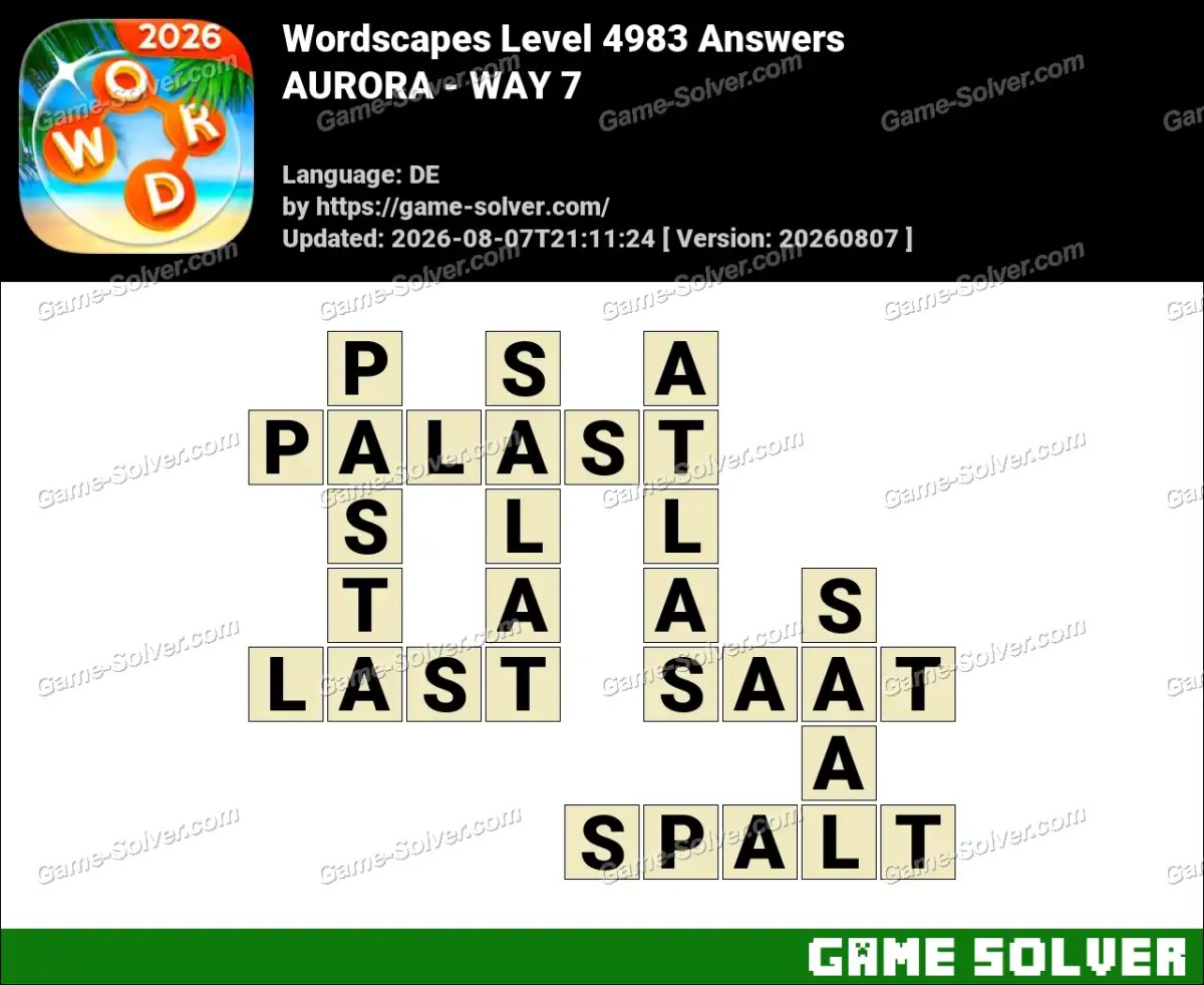 Wordscapes Deutsche Level 4983 Answers — AURORA - WAY 7 Wordscapes Deutsche Level 4983 Answers — AURORA - WAY 7