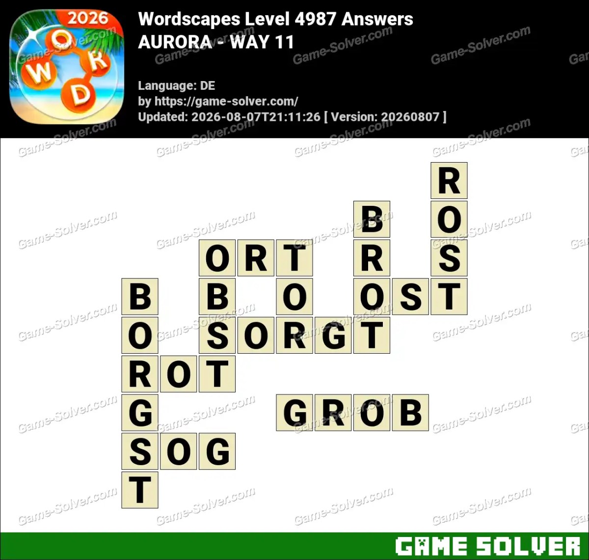 Wordscapes Deutsche Level 4987 Answers — AURORA - WAY 11
