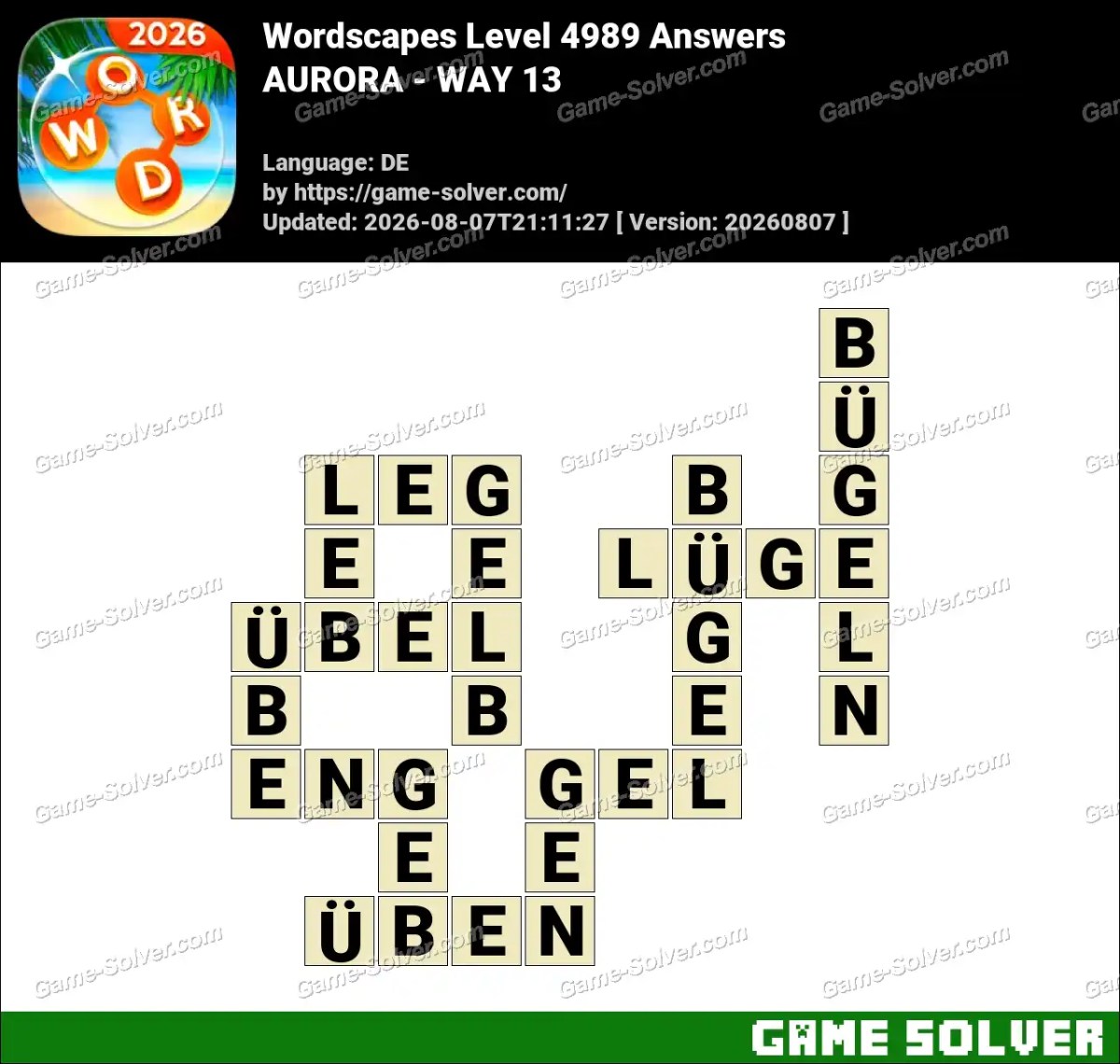 Wordscapes Deutsche Level 4989 Answers — AURORA - WAY 13