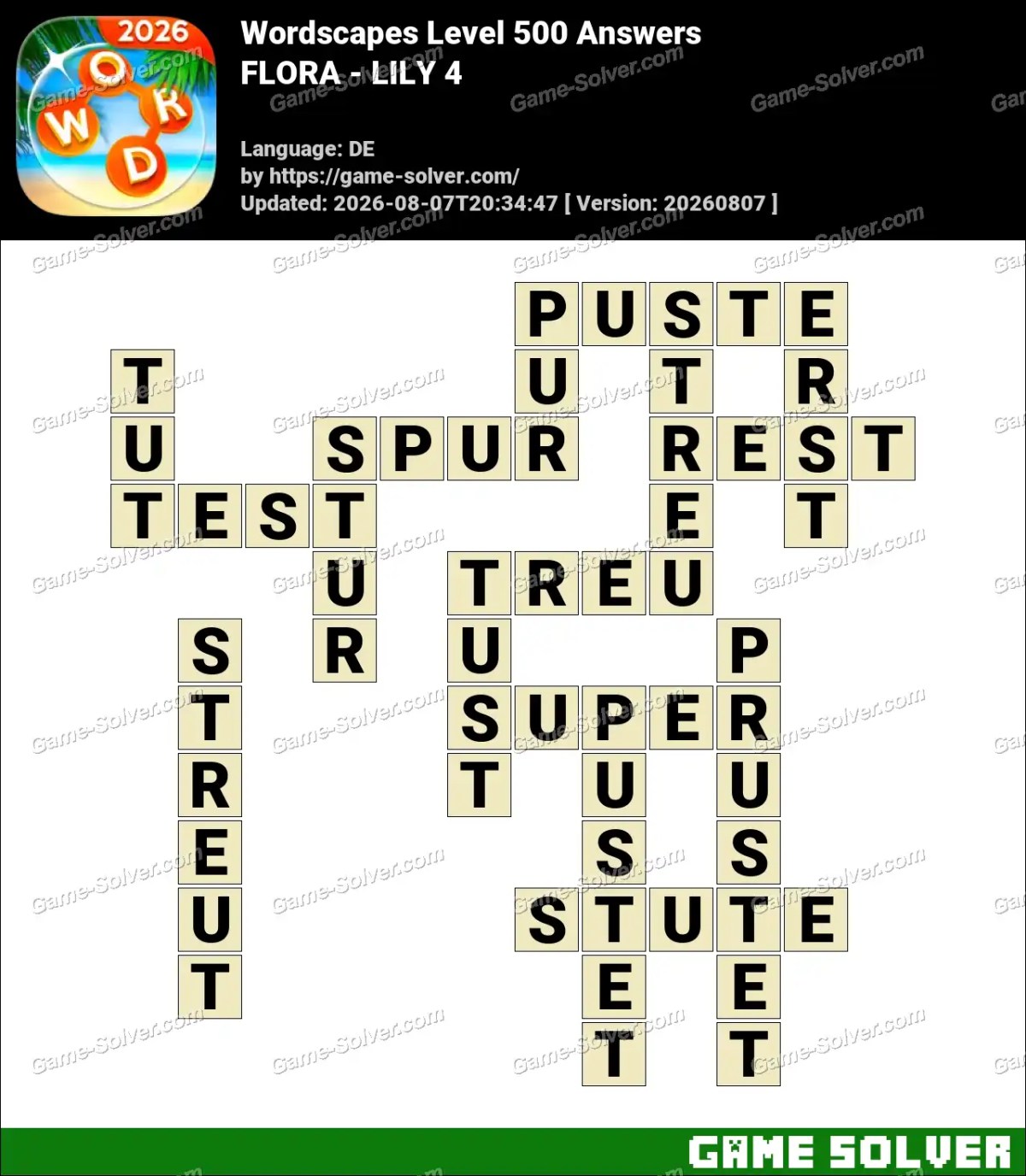 Wordscapes Deutsche Level 500 Answers — FLORA - LILY 4