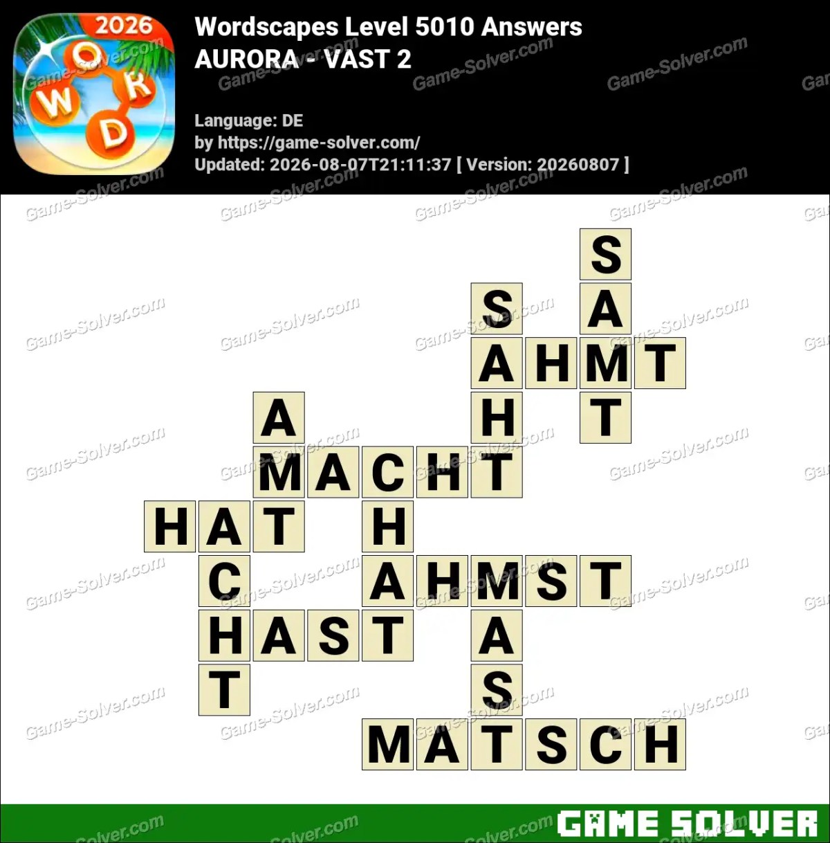Wordscapes Deutsche Level 5010 Answers — AURORA - VAST 2