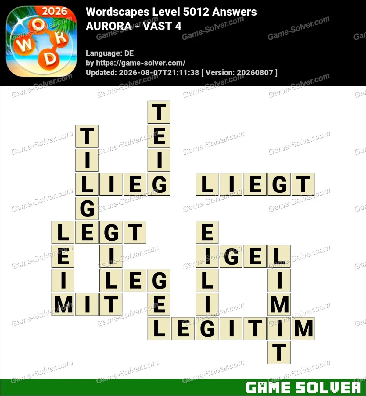 Wordscapes Deutsche Level 5012 Answers — AURORA - VAST 4