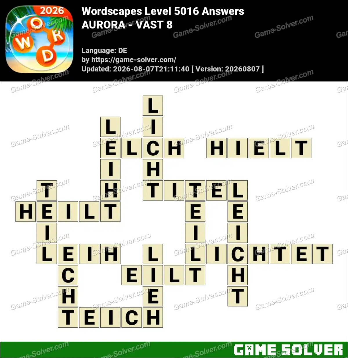 Wordscapes Deutsche Level 5016 Answers — AURORA - VAST 8