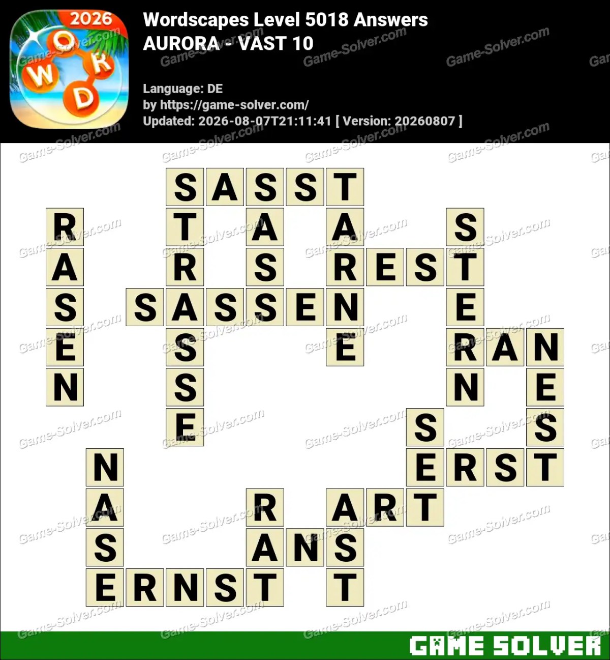 Wordscapes Deutsche Level 5018 Answers — AURORA - VAST 10