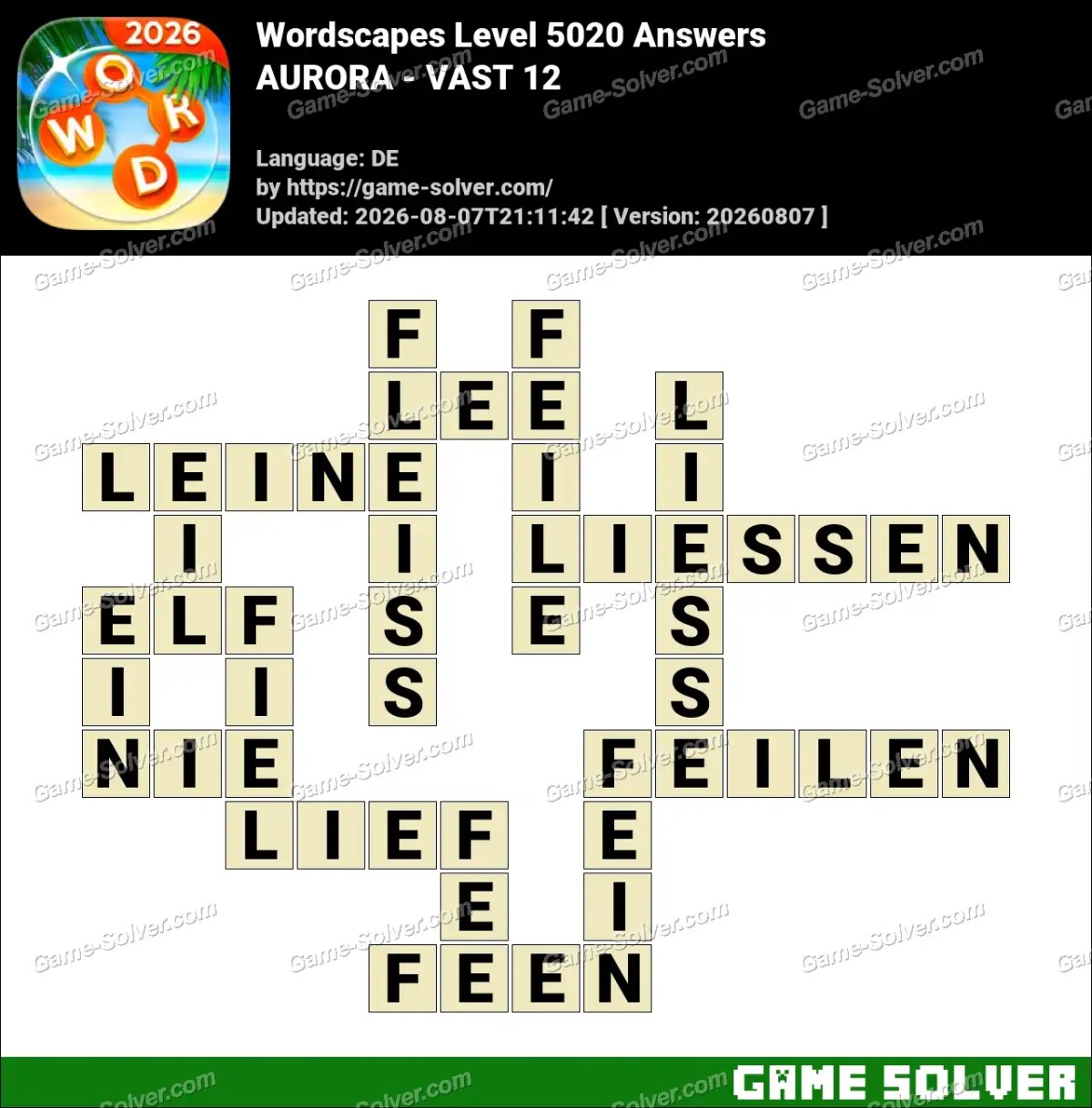 Wordscapes Deutsche Level 5020 Answers — AURORA - VAST 12