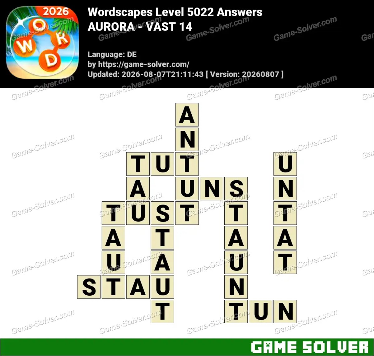 Wordscapes Deutsche Level 5022 Answers — AURORA - VAST 14