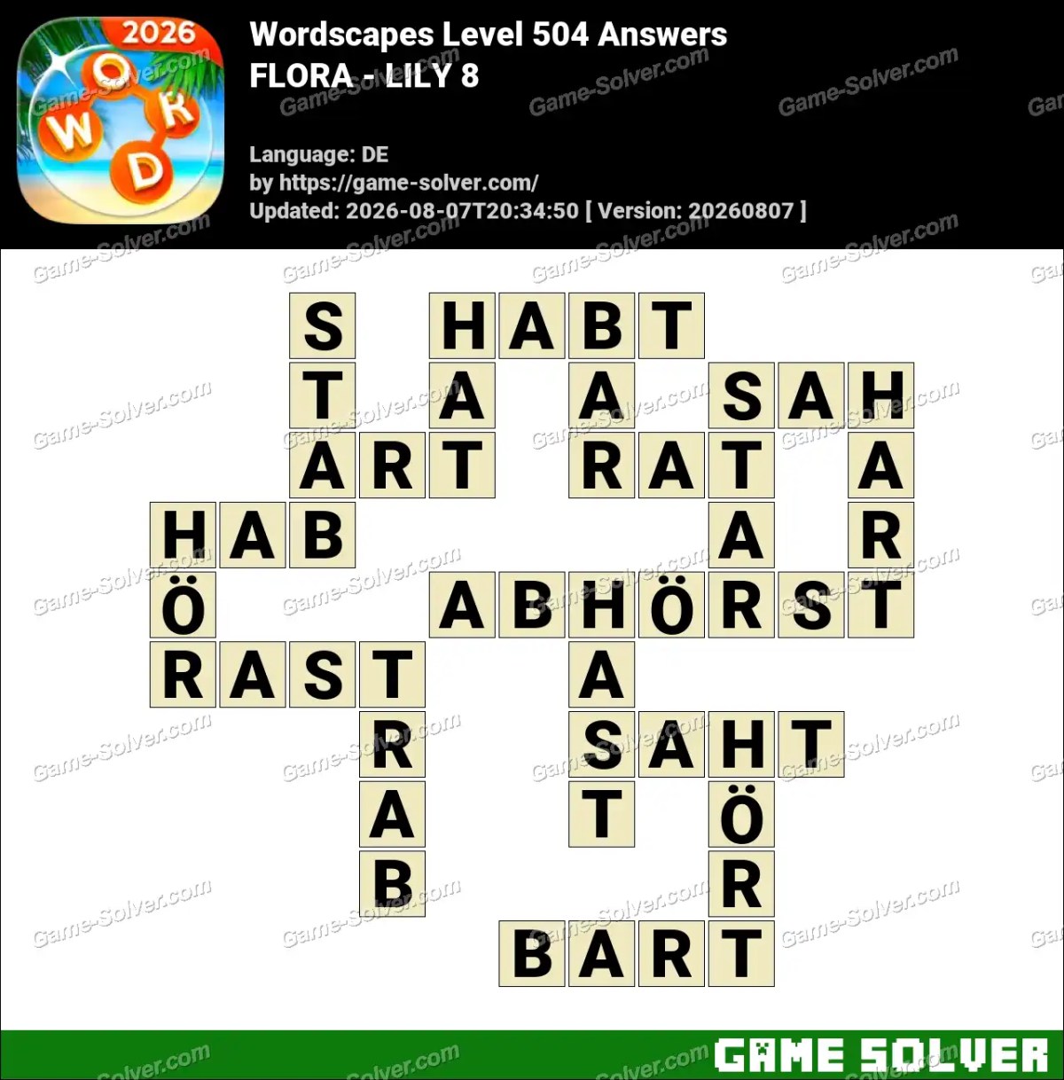Wordscapes Deutsche Level 504 Answers — FLORA - LILY 8
