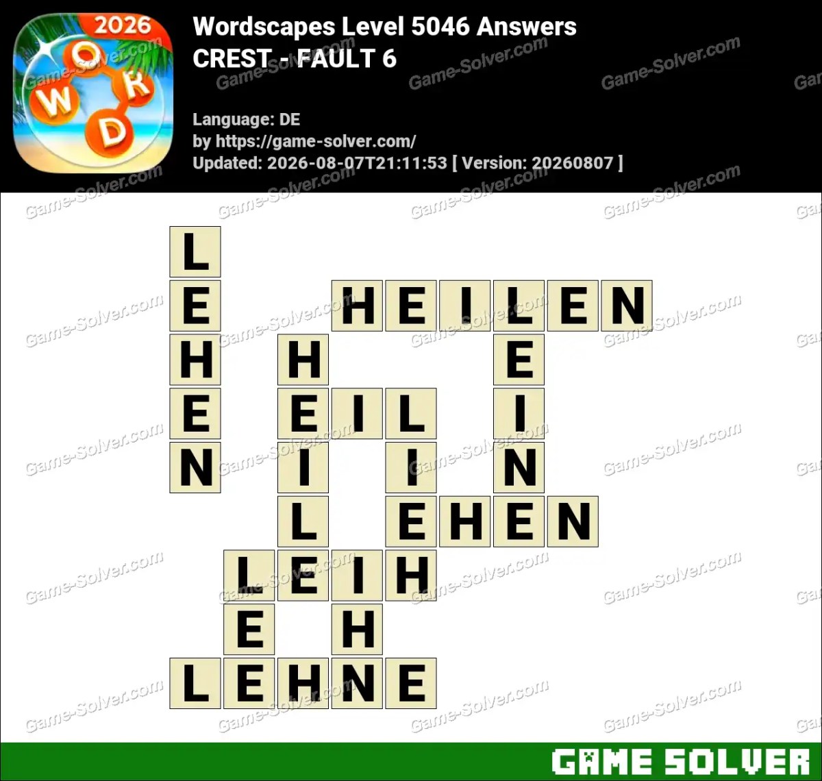 Wordscapes Deutsche Level 5046 Answers — CREST - FAULT 6