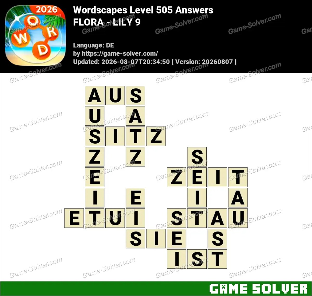 Wordscapes Deutsche Level 505 Answers — FLORA - LILY 9