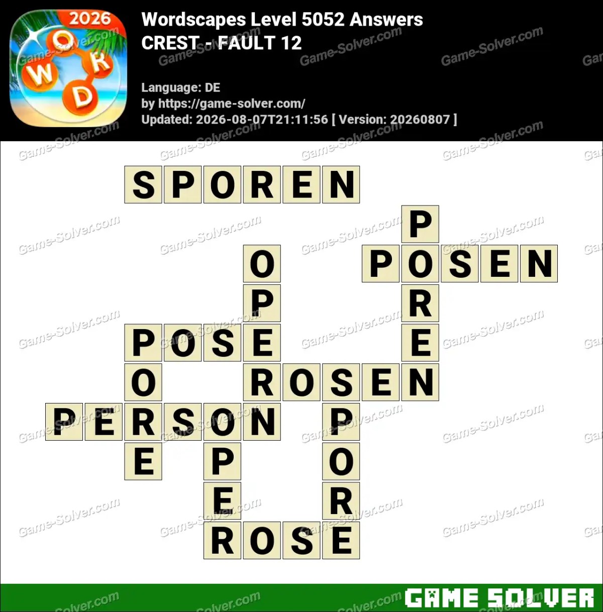 Wordscapes Deutsche Level 5052 Answers — CREST - FAULT 12
