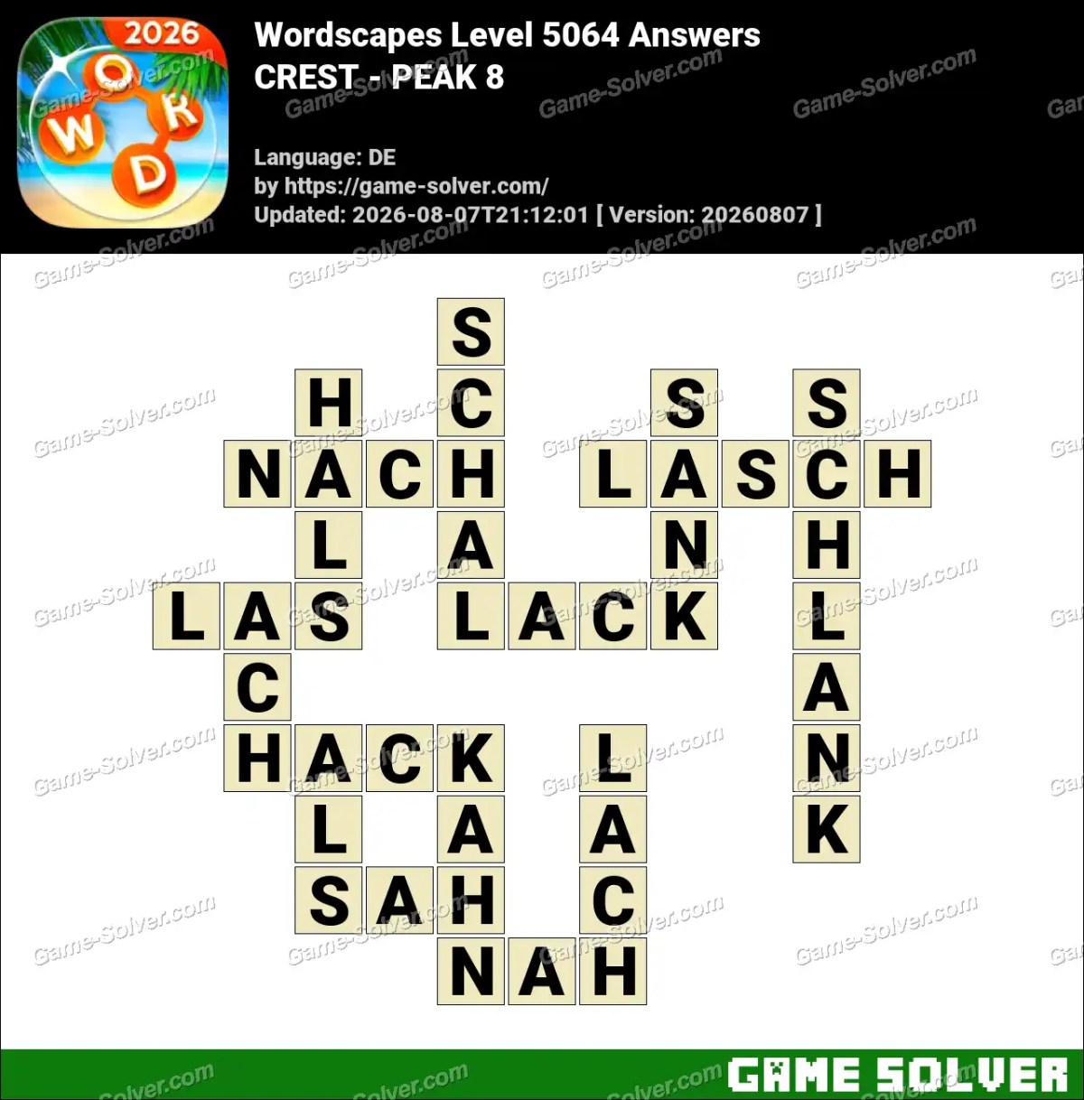 Wordscapes Deutsche Level 5064 Answers — CREST - PEAK 8