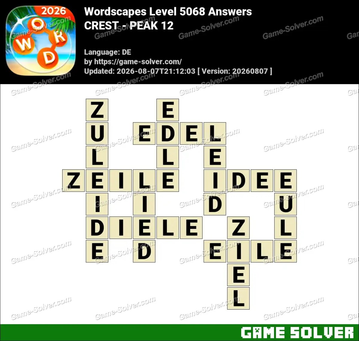 Wordscapes Deutsche Level 5068 Answers — CREST - PEAK 12