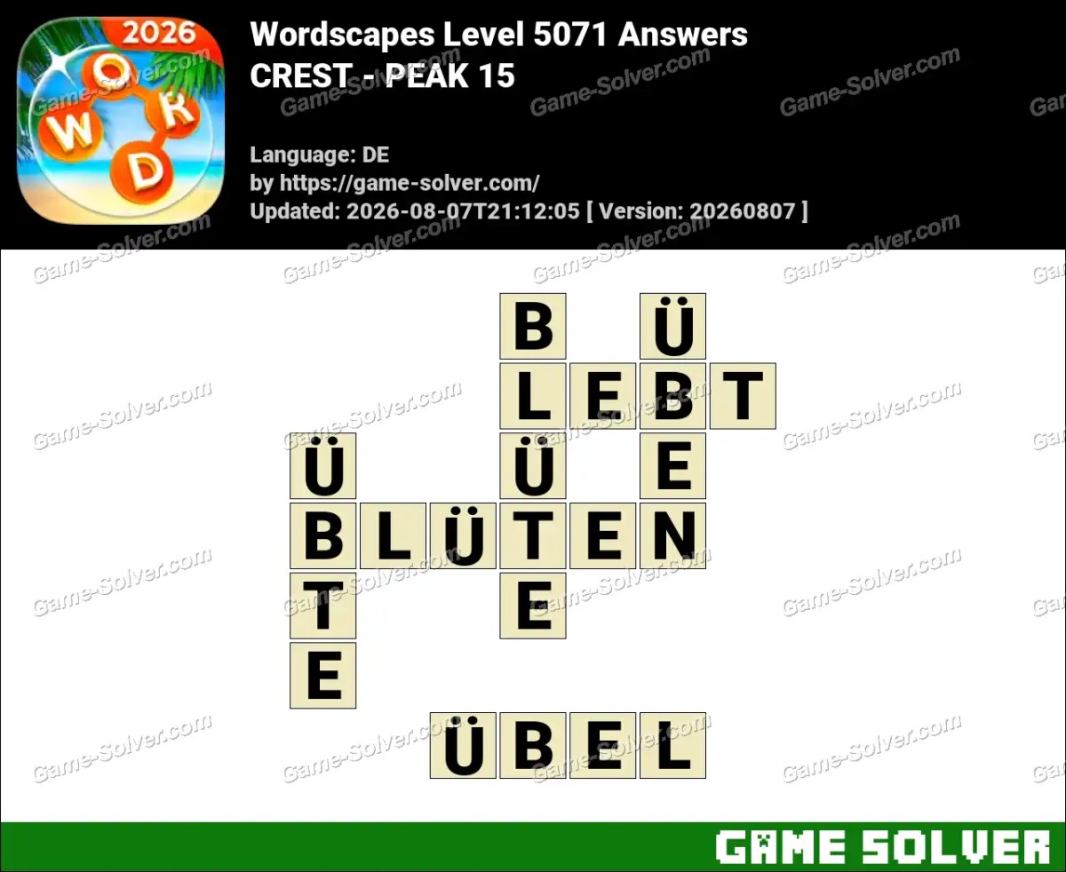 Wordscapes Deutsche Level 5071 Answers — CREST - PEAK 15 Wordscapes Deutsche Level 5071 Answers — CREST - PEAK 15