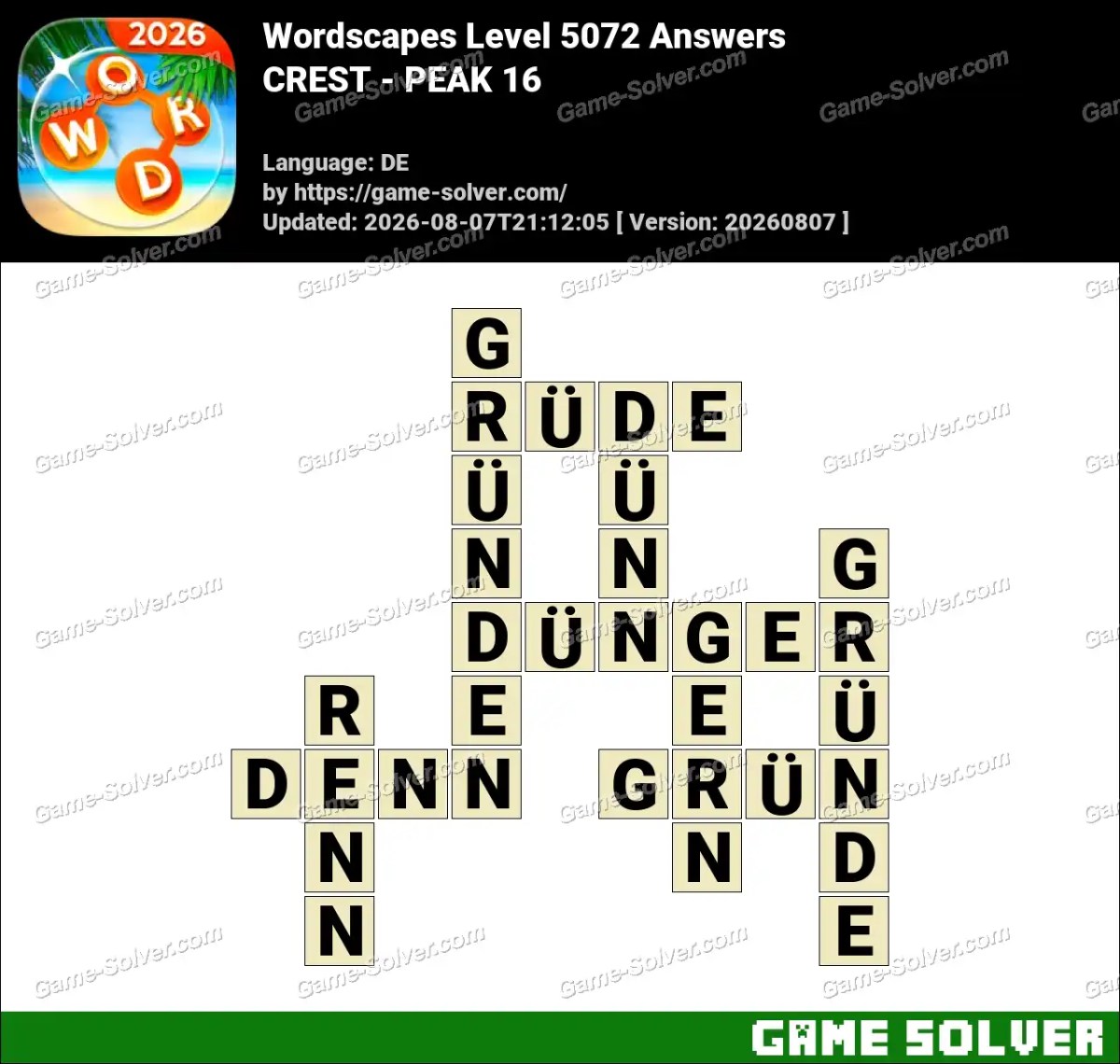 Wordscapes Deutsche Level 5072 Answers — CREST - PEAK 16 Wordscapes Deutsche Level 5072 Answers — CREST - PEAK 16