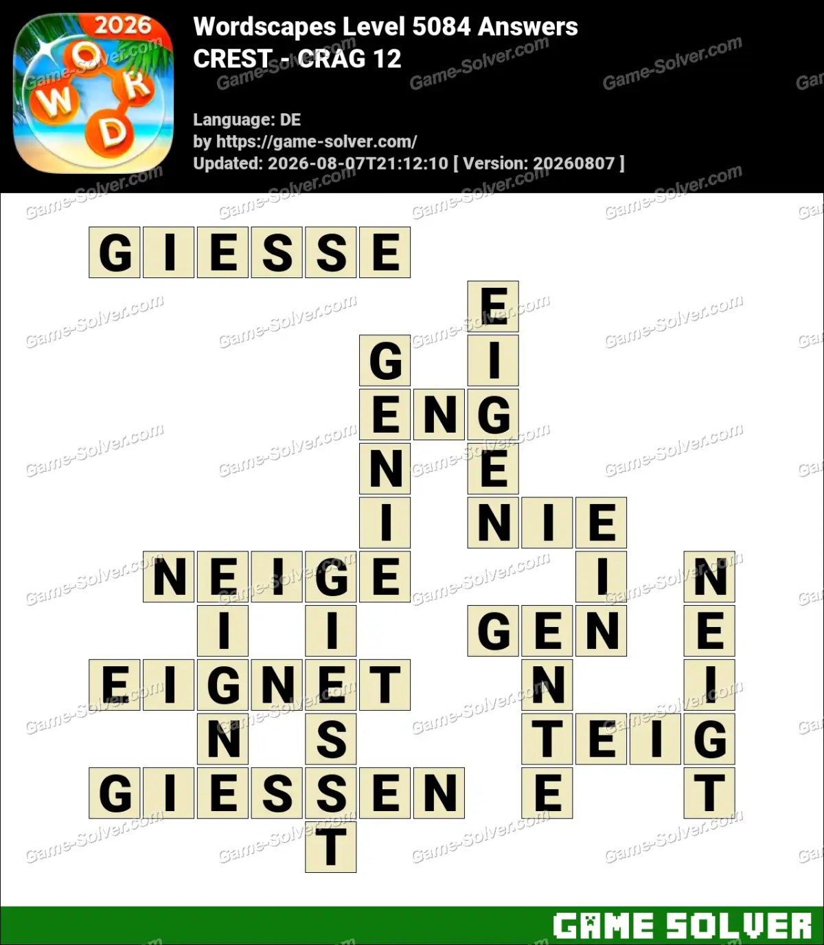 Wordscapes Deutsche Level 5084 Answers — CREST - CRAG 12