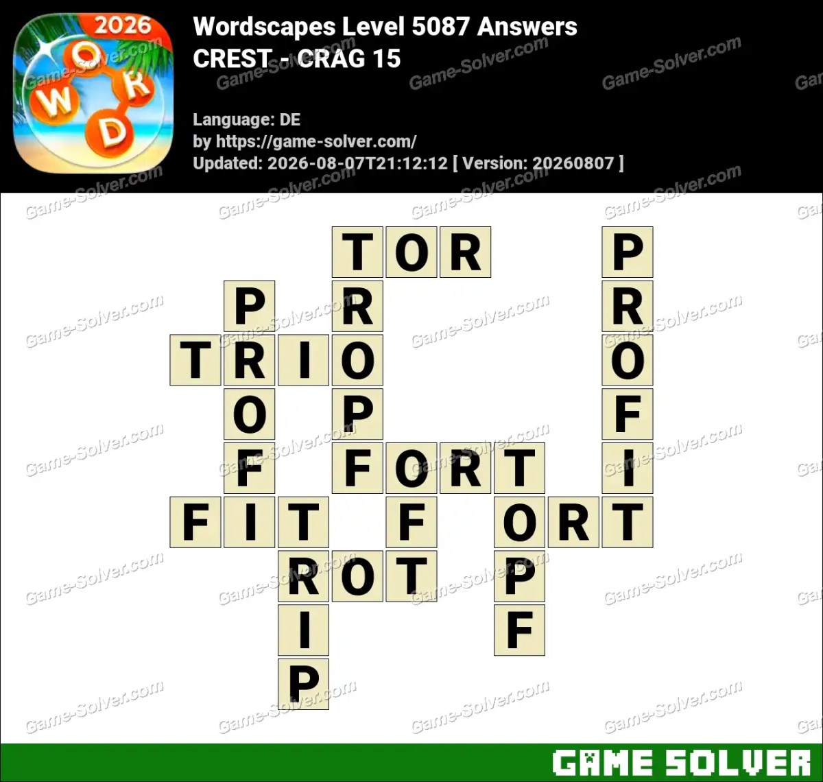 Wordscapes Deutsche Level 5087 Answers — CREST - CRAG 15