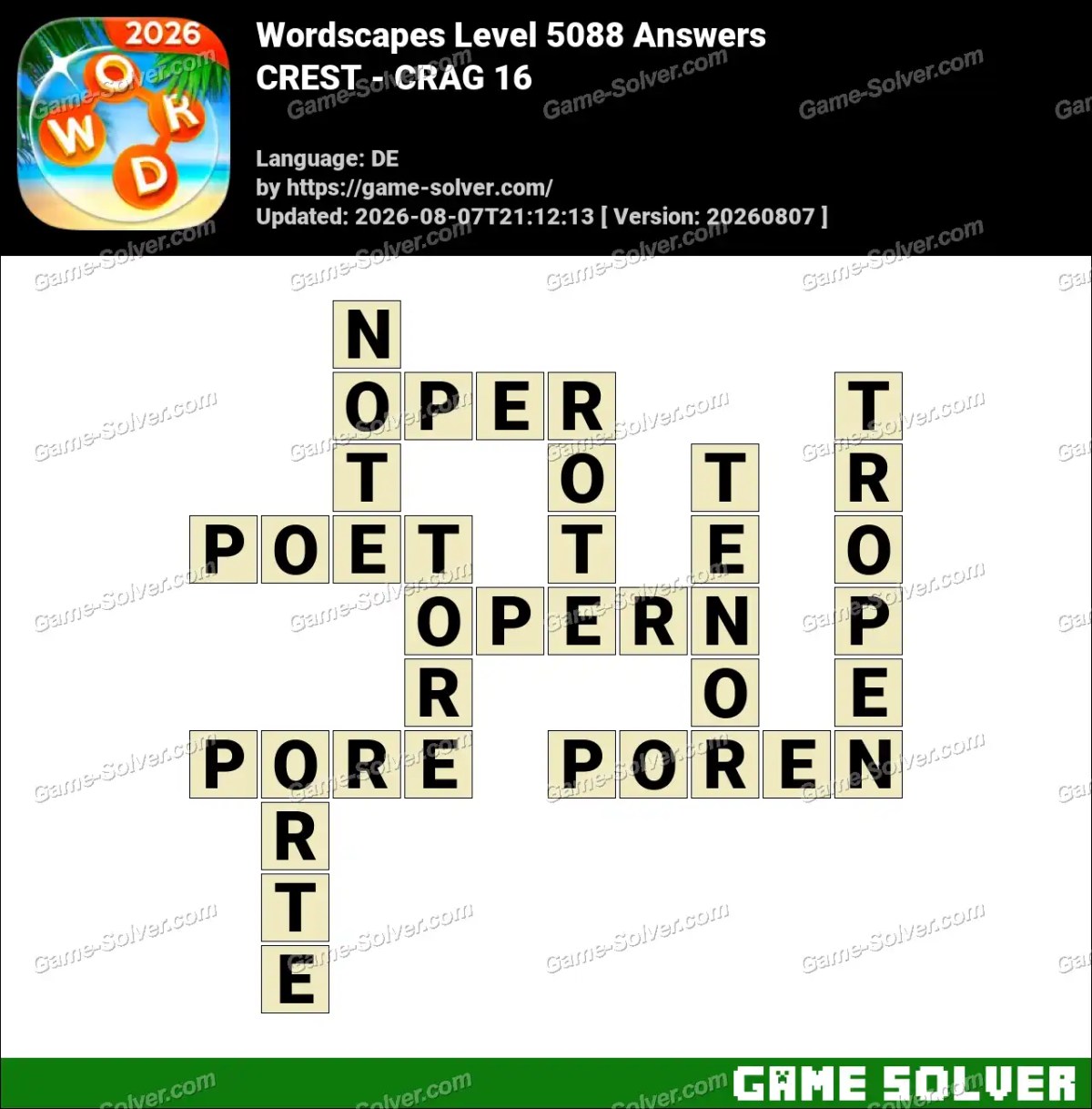 Wordscapes Deutsche Level 5088 Answers — CREST - CRAG 16