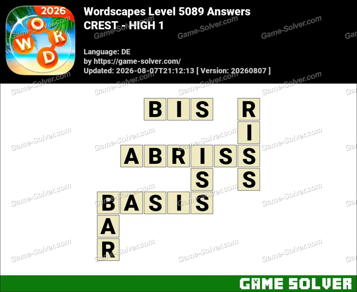 Wordscapes Deutsche Level 5089 Answers — CREST - HIGH 1