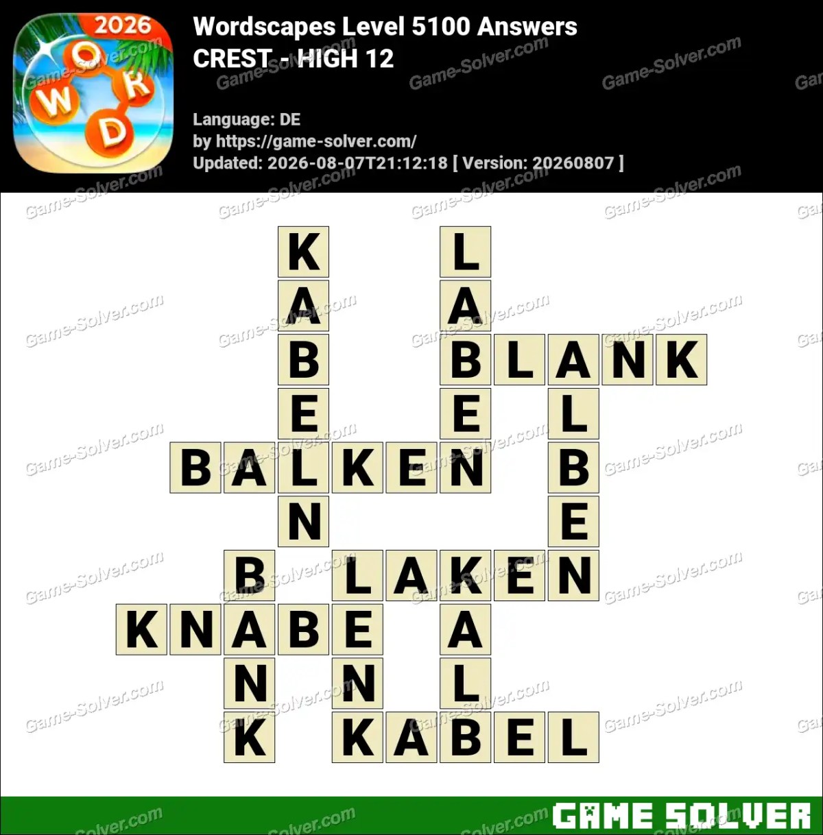 Wordscapes Deutsche Level 5100 Answers — CREST - HIGH 12 Wordscapes Deutsche Level 5100 Answers — CREST - HIGH 12