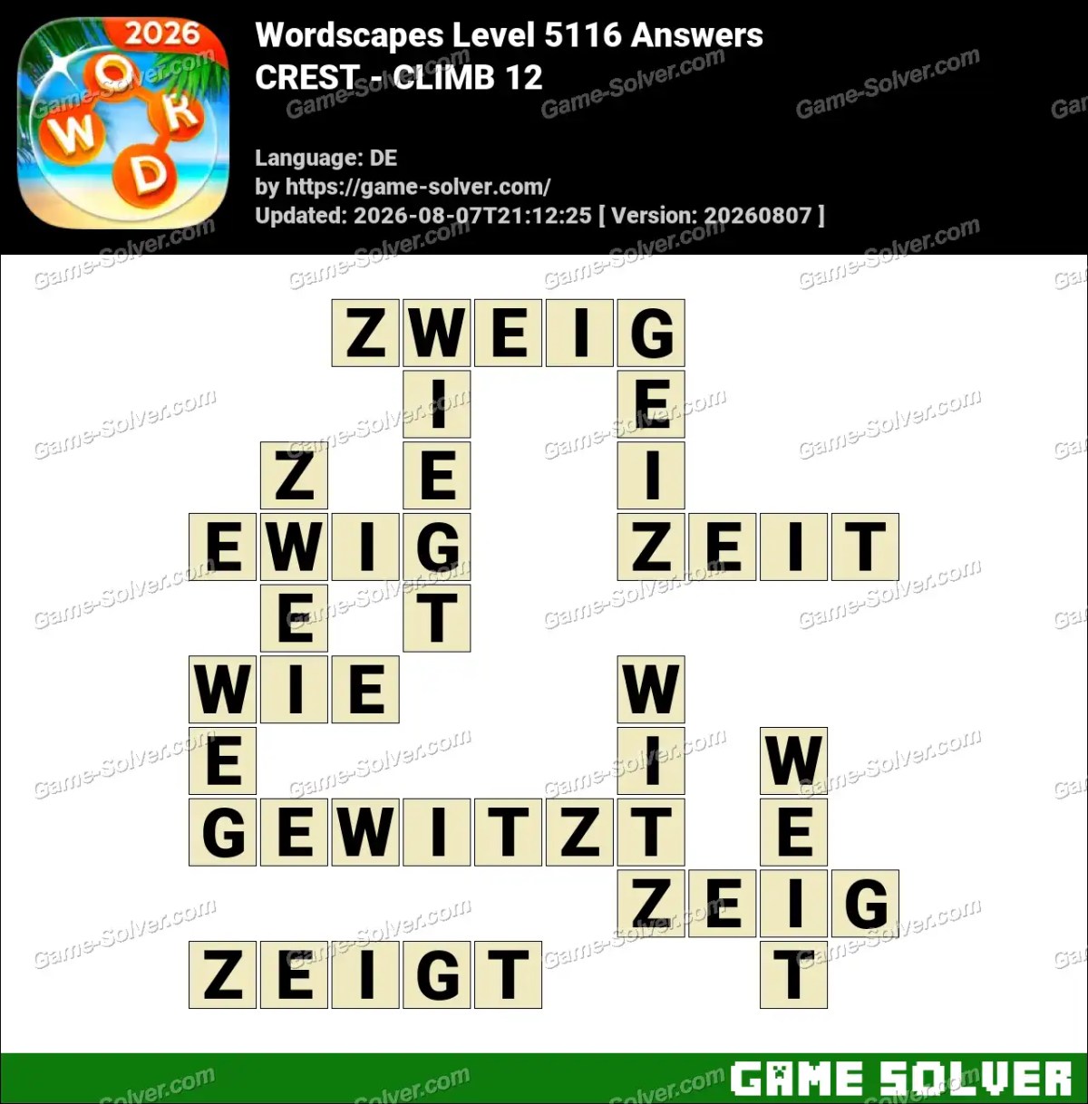 Wordscapes Deutsche Level 5116 Answers — CREST - CLIMB 12