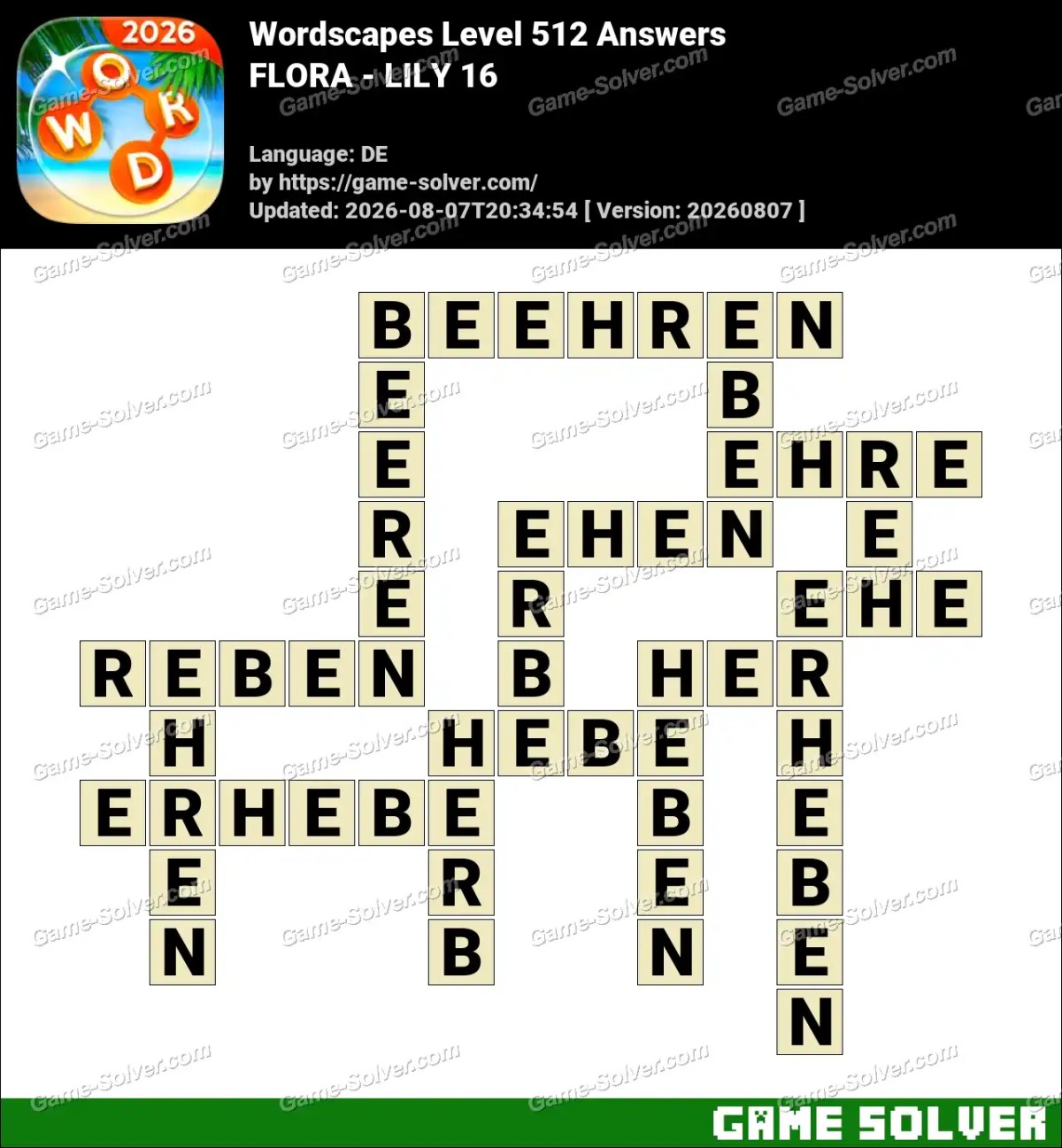Wordscapes Deutsche Level 512 Answers — FLORA - LILY 16