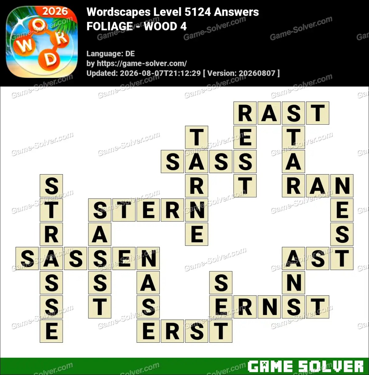 Wordscapes Deutsche Level 5124 Answers — FOLIAGE - WOOD 4