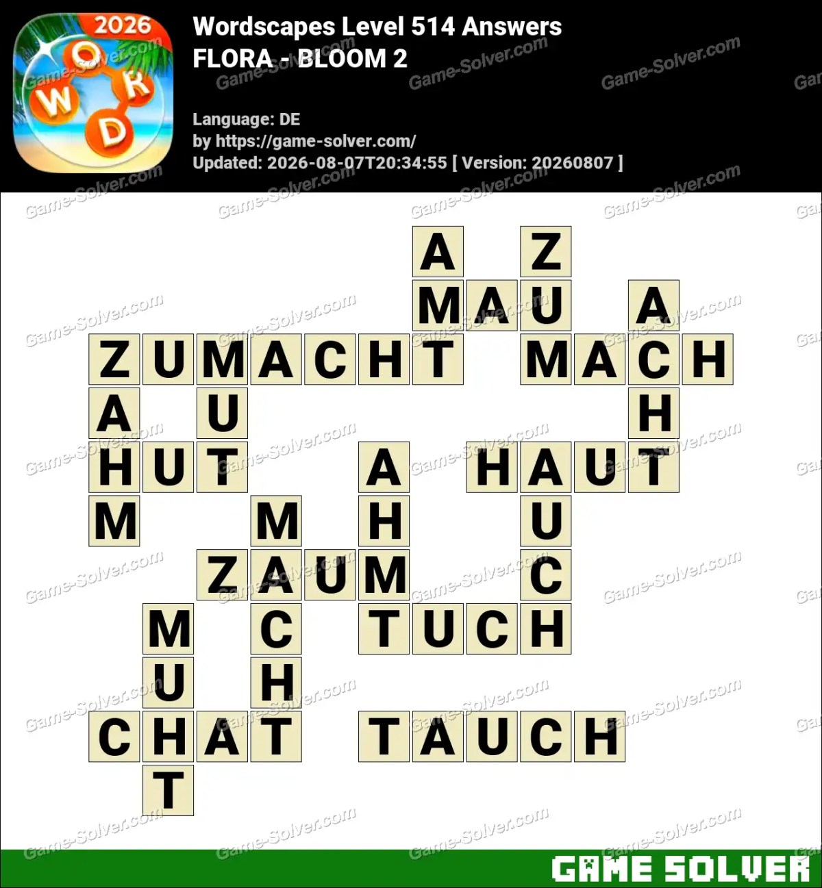 Wordscapes Deutsche Level 514 Answers — FLORA - BLOOM 2