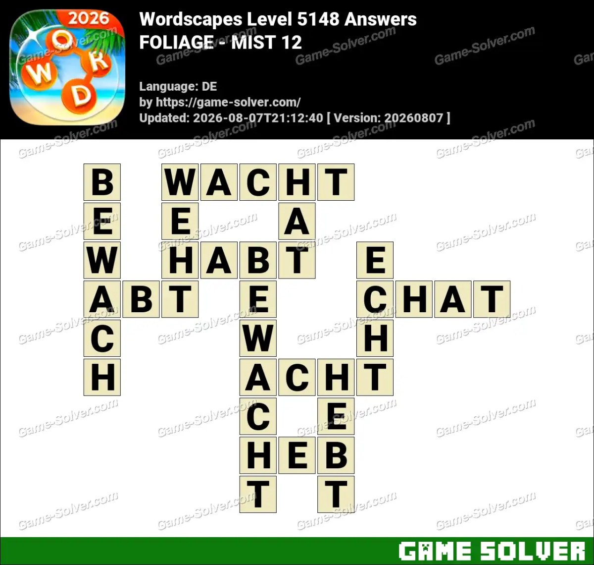 Wordscapes Deutsche Level 5148 Answers — FOLIAGE - MIST 12