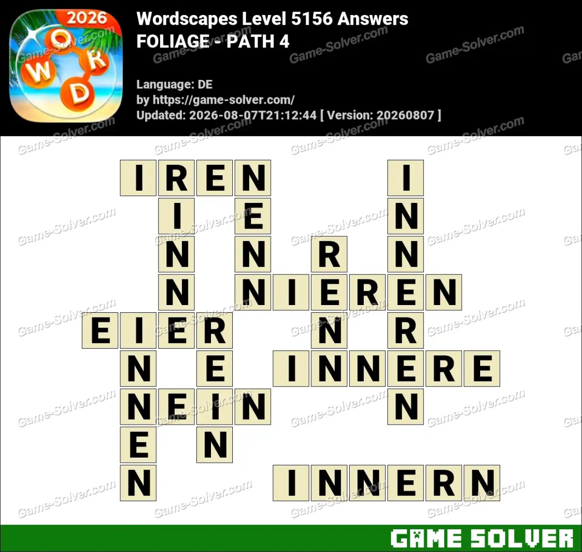 Wordscapes Deutsche Level 5156 Answers — FOLIAGE - PATH 4