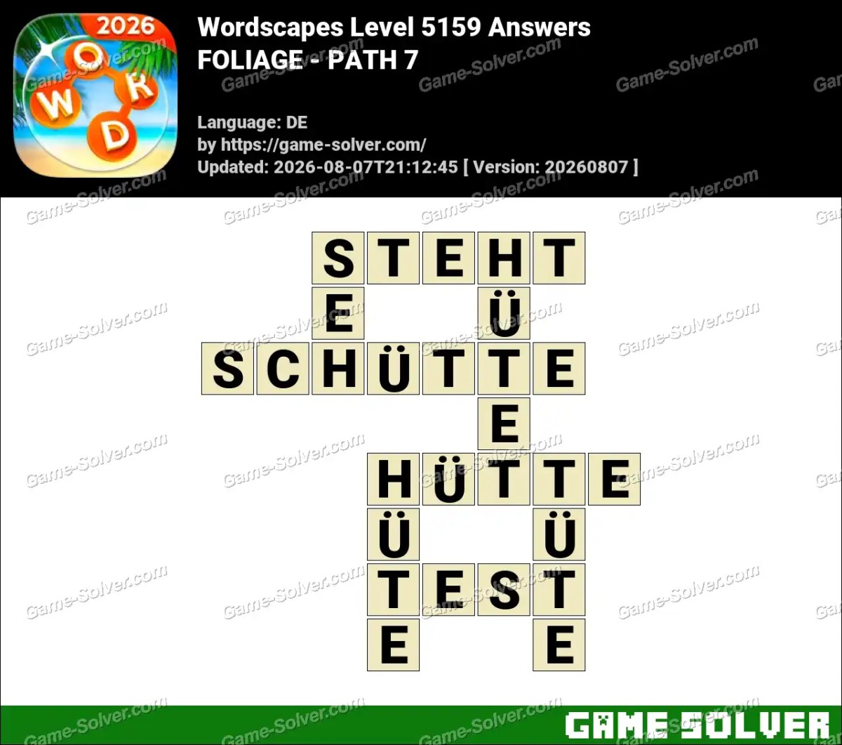 Wordscapes Deutsche Level 5159 Answers — FOLIAGE - PATH 7