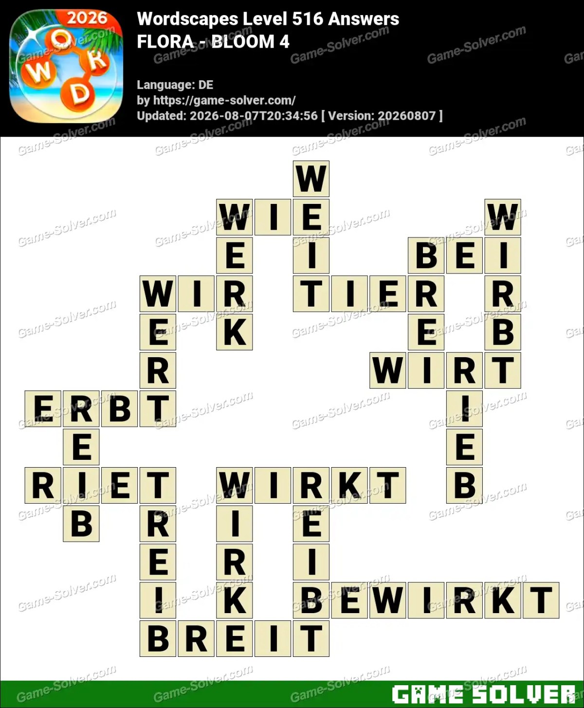 Wordscapes Deutsche Level 516 Answers — FLORA - BLOOM 4