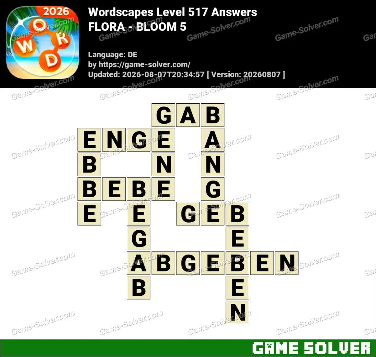 Wordscapes Deutsche Level 517 Answers — FLORA - BLOOM 5
