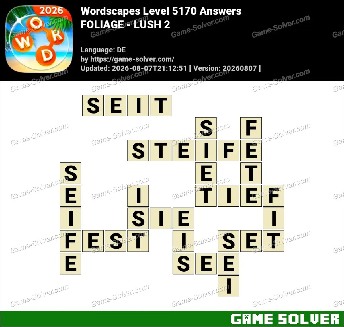 Wordscapes Deutsche Level 5170 Answers — FOLIAGE - LUSH 2