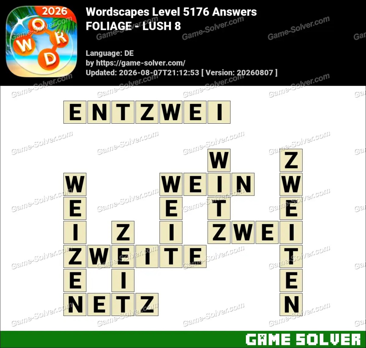 Wordscapes Deutsche Level 5176 Answers — FOLIAGE - LUSH 8