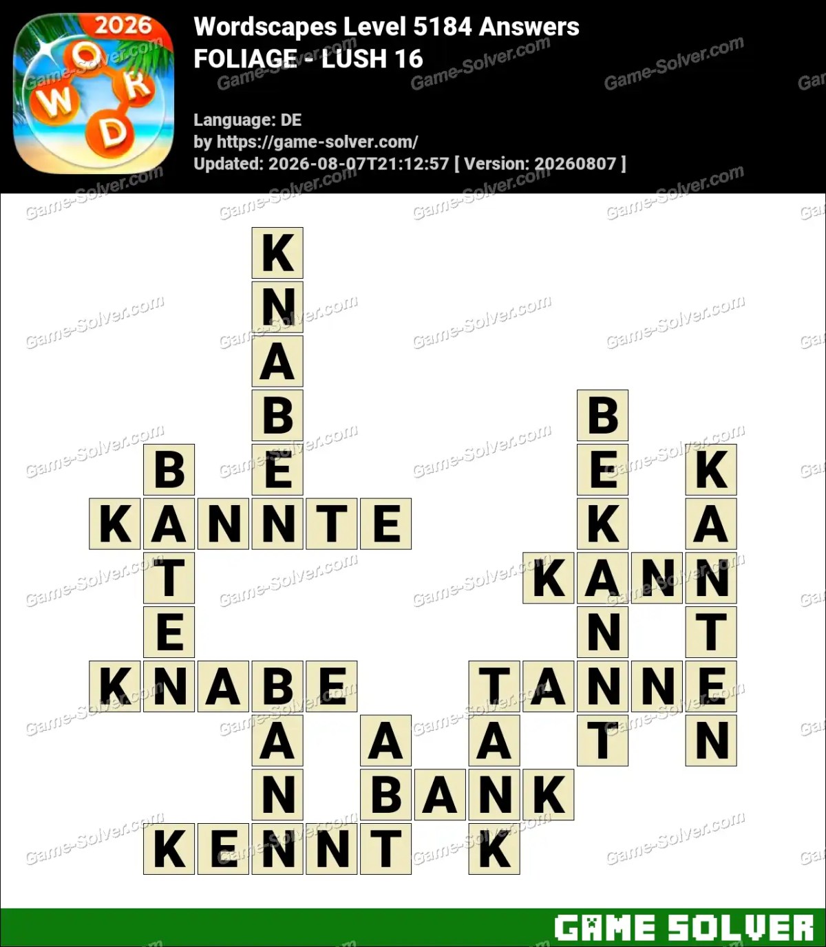 Wordscapes Deutsche Level 5184 Answers — FOLIAGE - LUSH 16