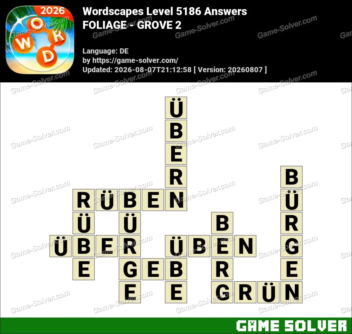Wordscapes Deutsche Level 5186 Answers — FOLIAGE - GROVE 2
