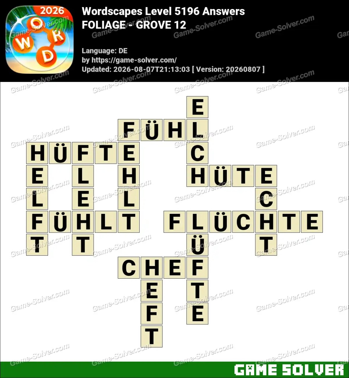 Wordscapes Deutsche Level 5196 Answers — FOLIAGE - GROVE 12