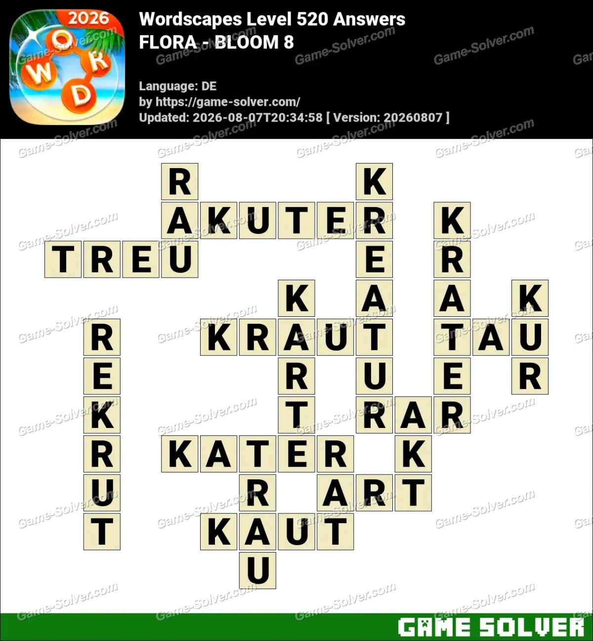 Wordscapes Deutsche Level 520 Answers — FLORA - BLOOM 8 Wordscapes Deutsche Level 520 Answers — FLORA - BLOOM 8