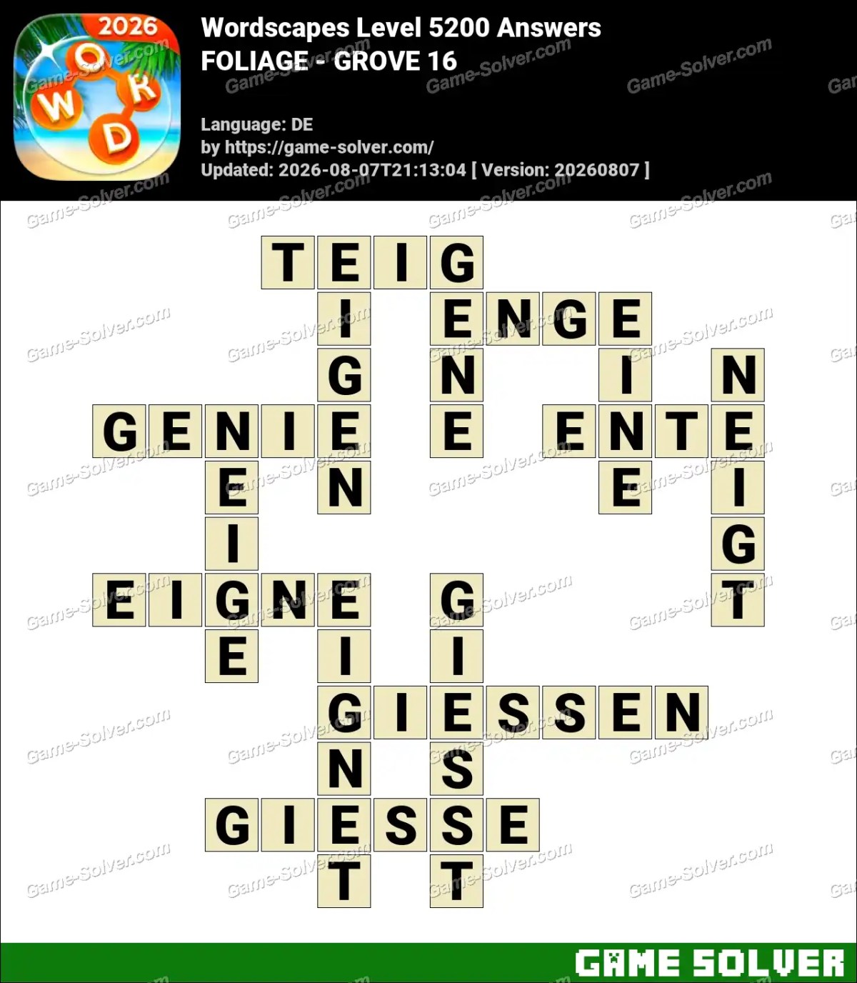 Wordscapes Deutsche Level 5200 Answers — FOLIAGE - GROVE 16