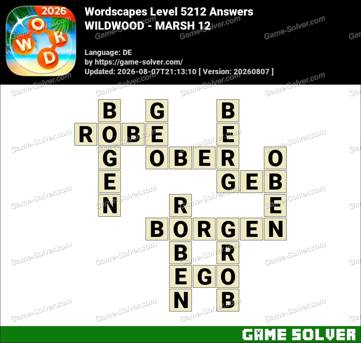 Wordscapes Deutsche Level 5212 Answers — WILDWOOD - MARSH 12