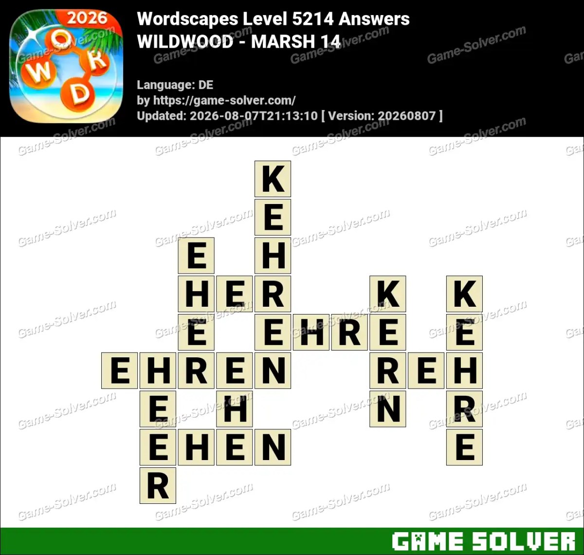 Wordscapes Deutsche Level 5214 Answers — WILDWOOD - MARSH 14