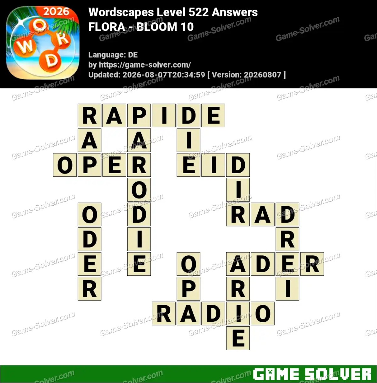 Wordscapes Deutsche Level 522 Answers — FLORA - BLOOM 10 Wordscapes Deutsche Level 522 Answers — FLORA - BLOOM 10