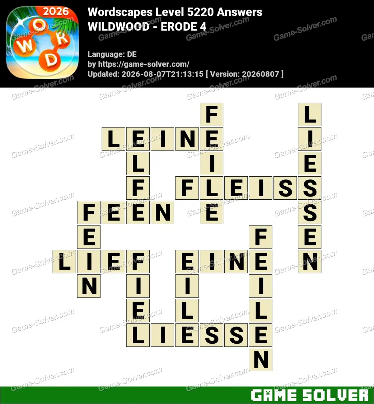 Wordscapes Deutsche Level 5220 Answers — WILDWOOD - ERODE 4