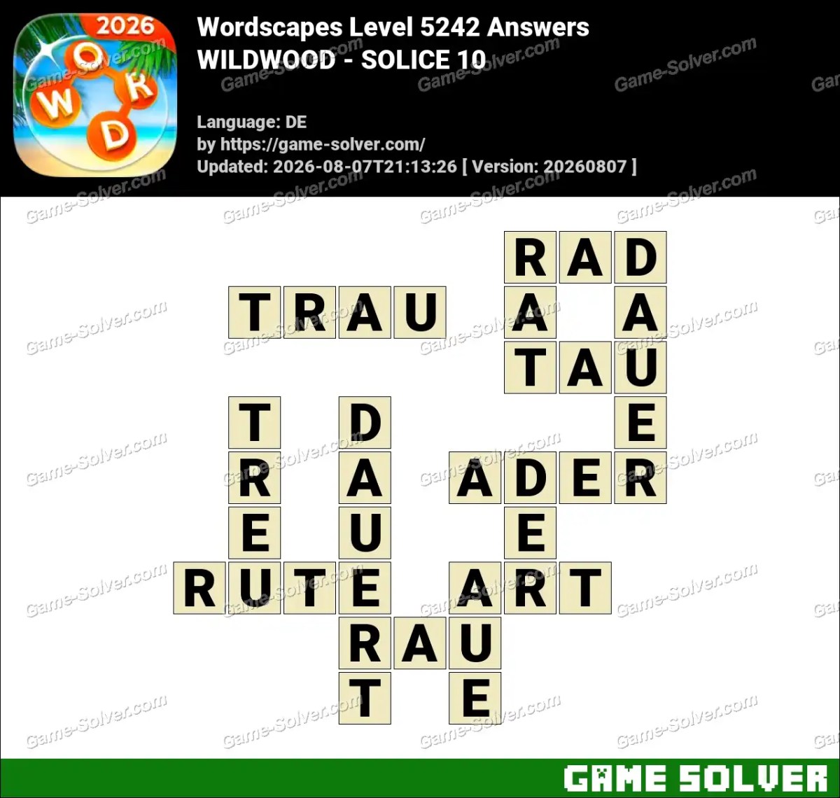 Wordscapes Deutsche Level 5242 Answers — WILDWOOD - SOLICE 10